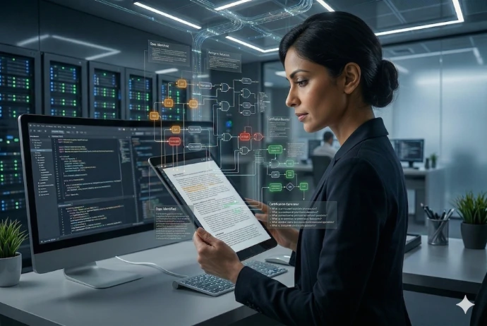 Woman reading results of Scope Axis